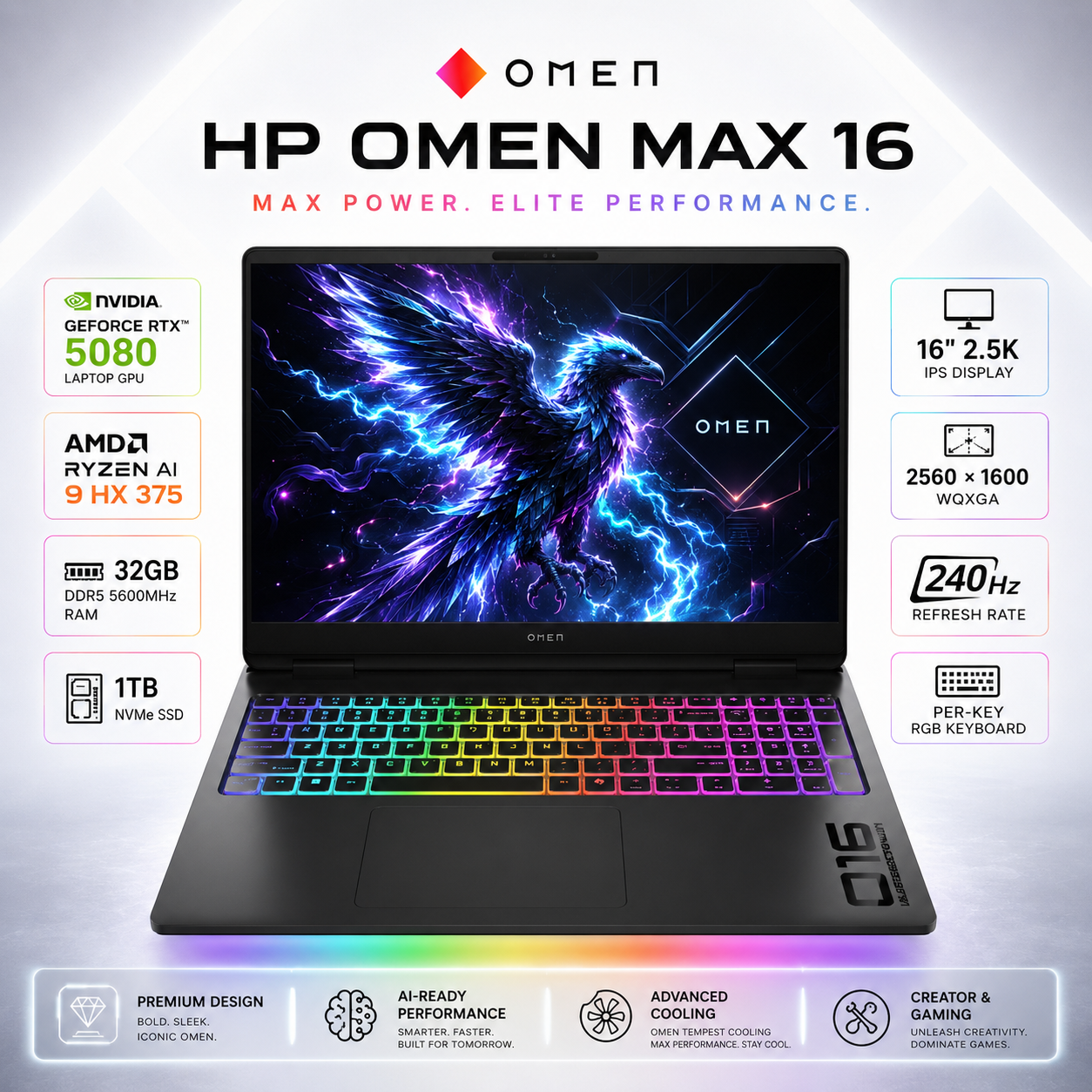 Notebook Gamer HP OMEN MAX 16 RTX 5080 Ryzen AI 9 32GB 1TB 2K 240Hz