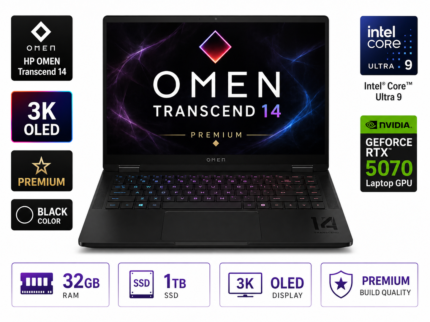 HP OMEN Transcend 14 OLED 3K RTX 5070 Ultra 9