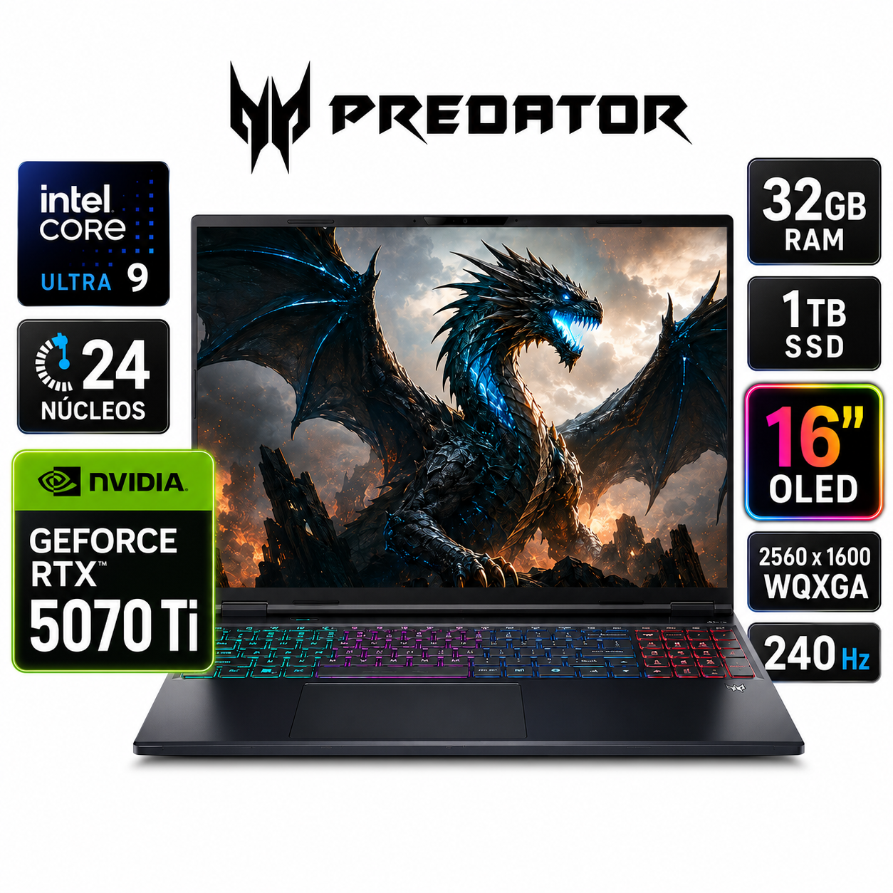 PC Gamer Nova Dark AMD Ryzen 7 7800X3D / Ref liquida Corsair Nautilus 240M / RTX 5070 Asus Prime / 32GB Corsair RGB DDR5 5200Mhz / SSD NVMe 1Tb NV3 6000Mbs / Corsair Frame 4000D RS