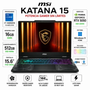 Notebook Gamer MSI Katana 15 RTX 5050 8GB Intel Core i7 16GB 512GB SSD 144Hz Win11