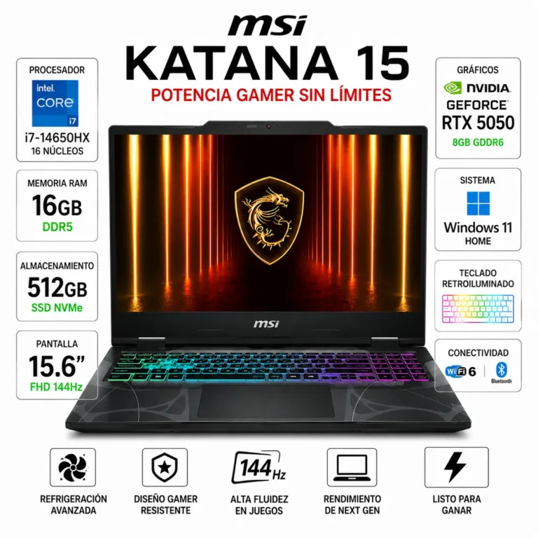 Notebook Gamer MSI Katana 15 RTX 5050 8GB Intel Core i7 16GB 512GB SSD 144Hz Win11