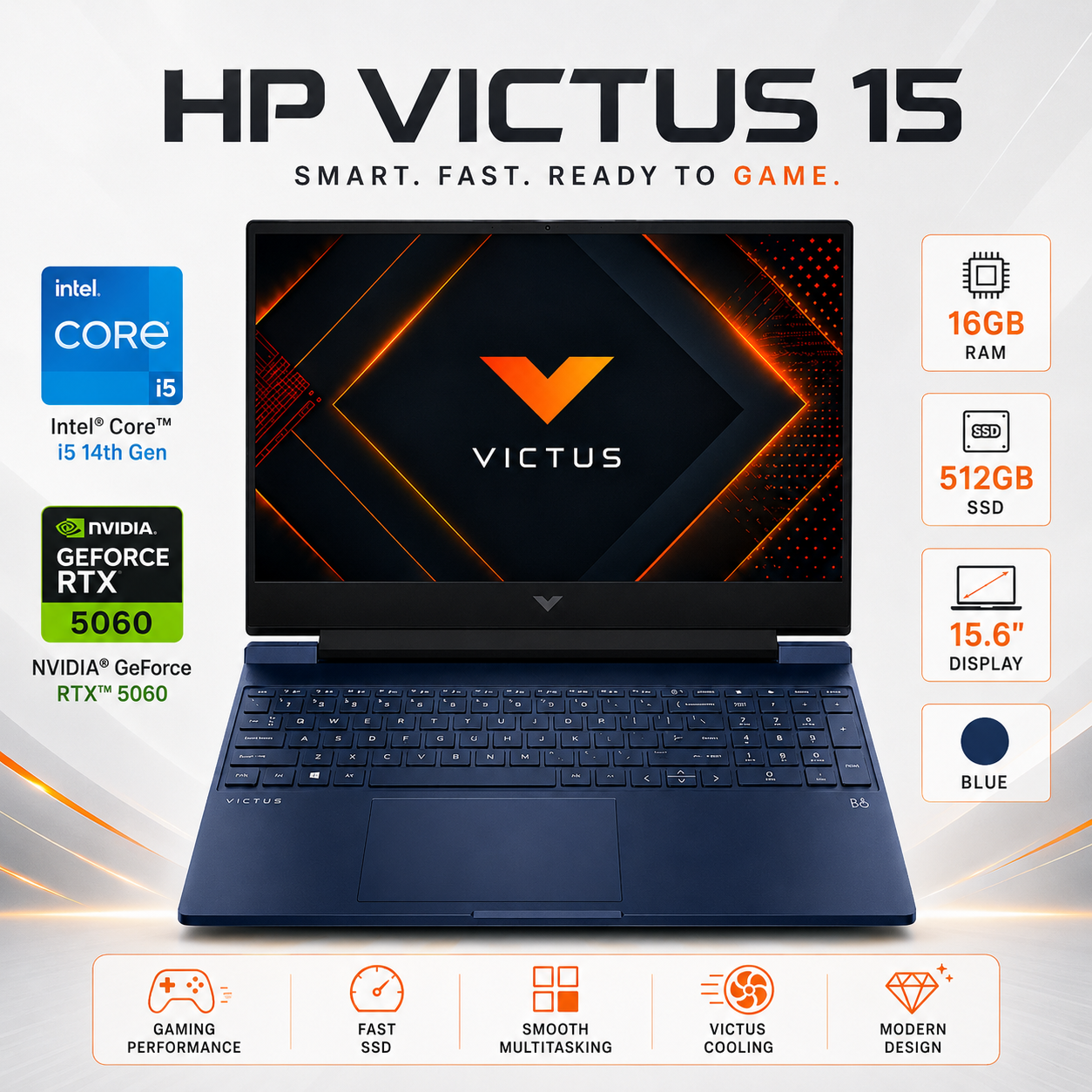 Notebook Gamer HP Victus 15 RTX 5060 Intel Core i5 16GB 512GB