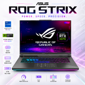 Notebook Gamer ASUS ROG Strix RTX 4070 8GB Core i7 13ª Gen 16GB DDR5 1TB SSD