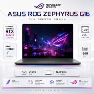 Notebook Gamer ASUS ROG Zephyrus G16 i7 RTX 4070 16GB 2.5TB SSD 16"