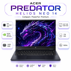 Notebook Gamer Acer Predator Helios Neo 14 RTX 4070 Ultra 7 16GB 1TB 2.5K 165Hz