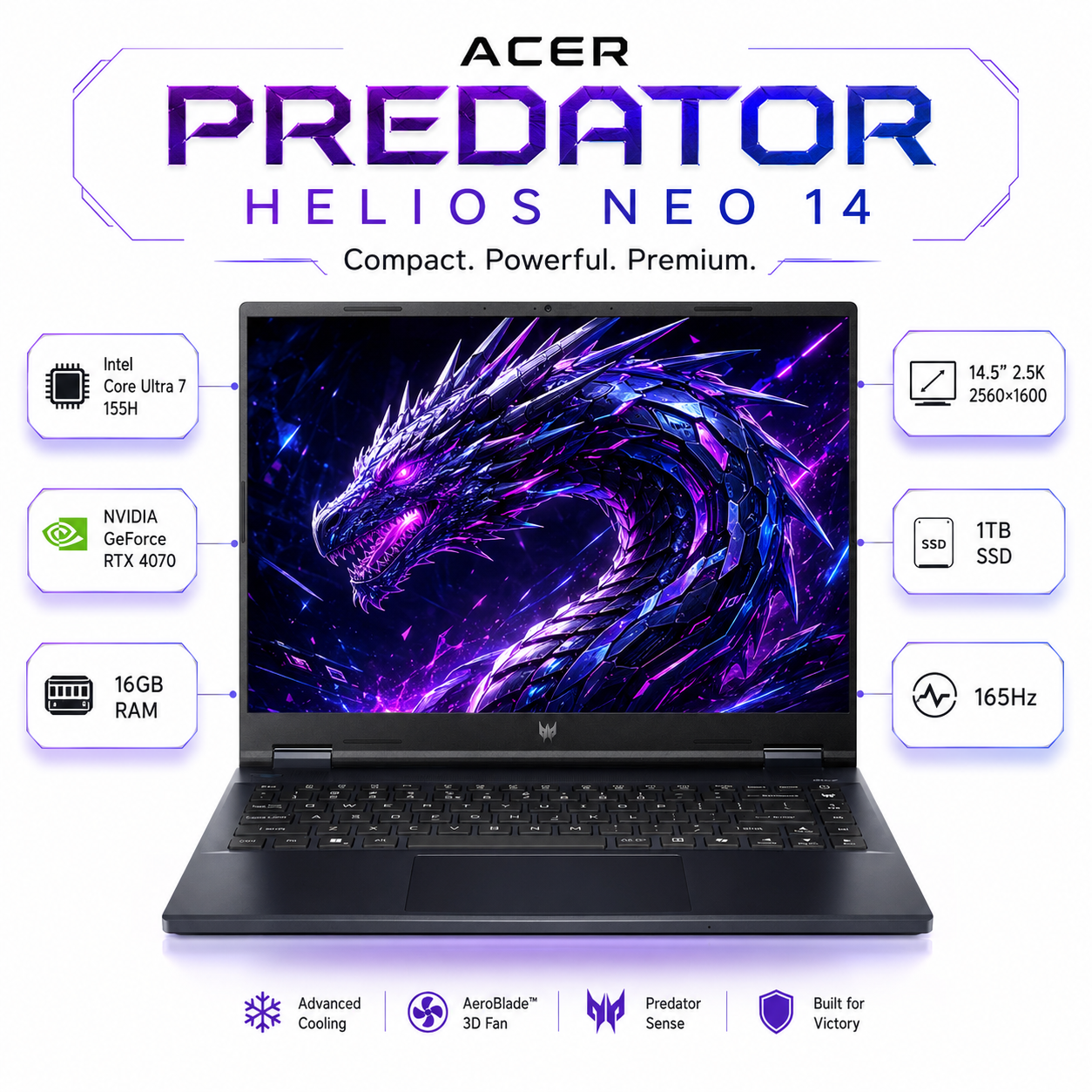 Notebook Gamer Acer Predator Helios Neo 14 RTX 4070 Ultra 7 16GB 1TB 2.5K 165Hz