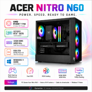 PC Gamer Acer Nitro N60 RTX 5070 Ryzen 7 7700 32GB 2TB