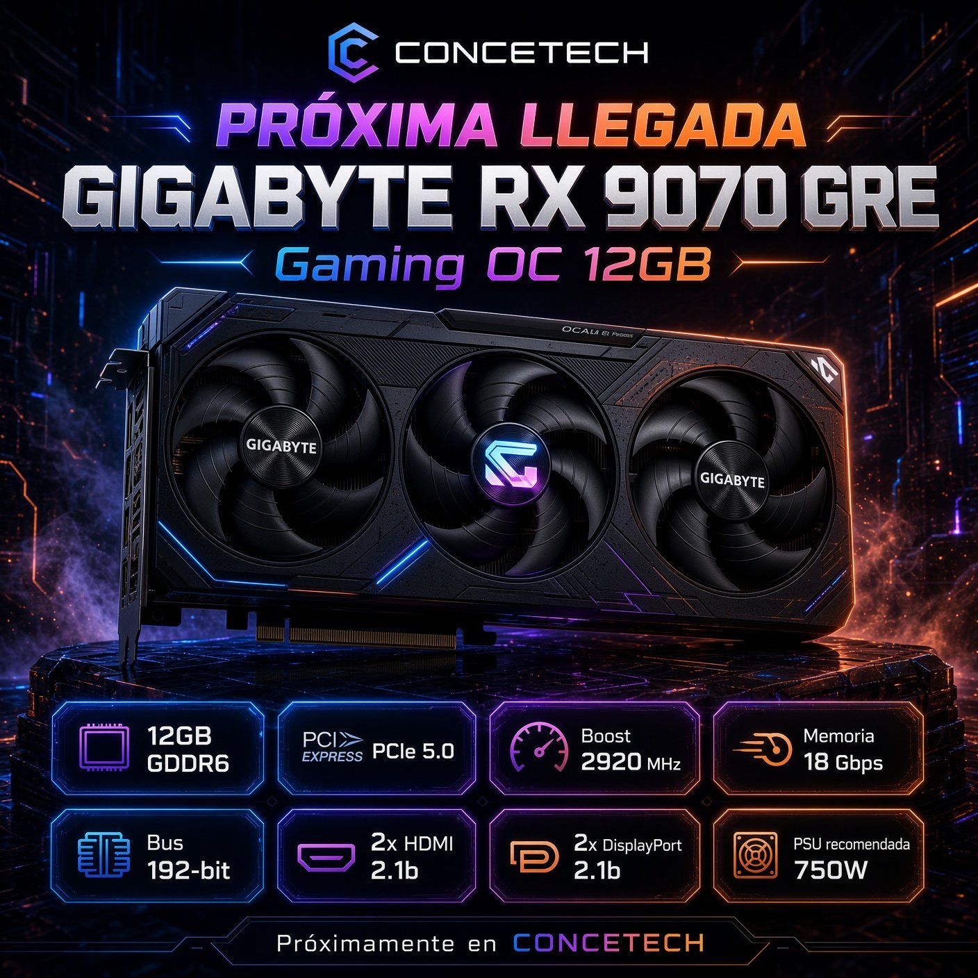 Tarjeta Gráfica Gigabyte Radeon RX 9070 GRE Gaming OC 12GB GDDR6